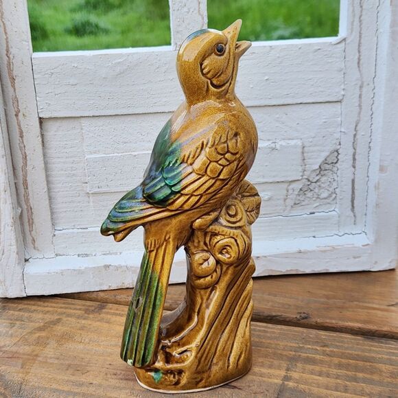 Vintage MCM Gold Finch Bird Figurine Beautiful Blue Green & Gold Glaze 11" Japan - Picture 4 of 12